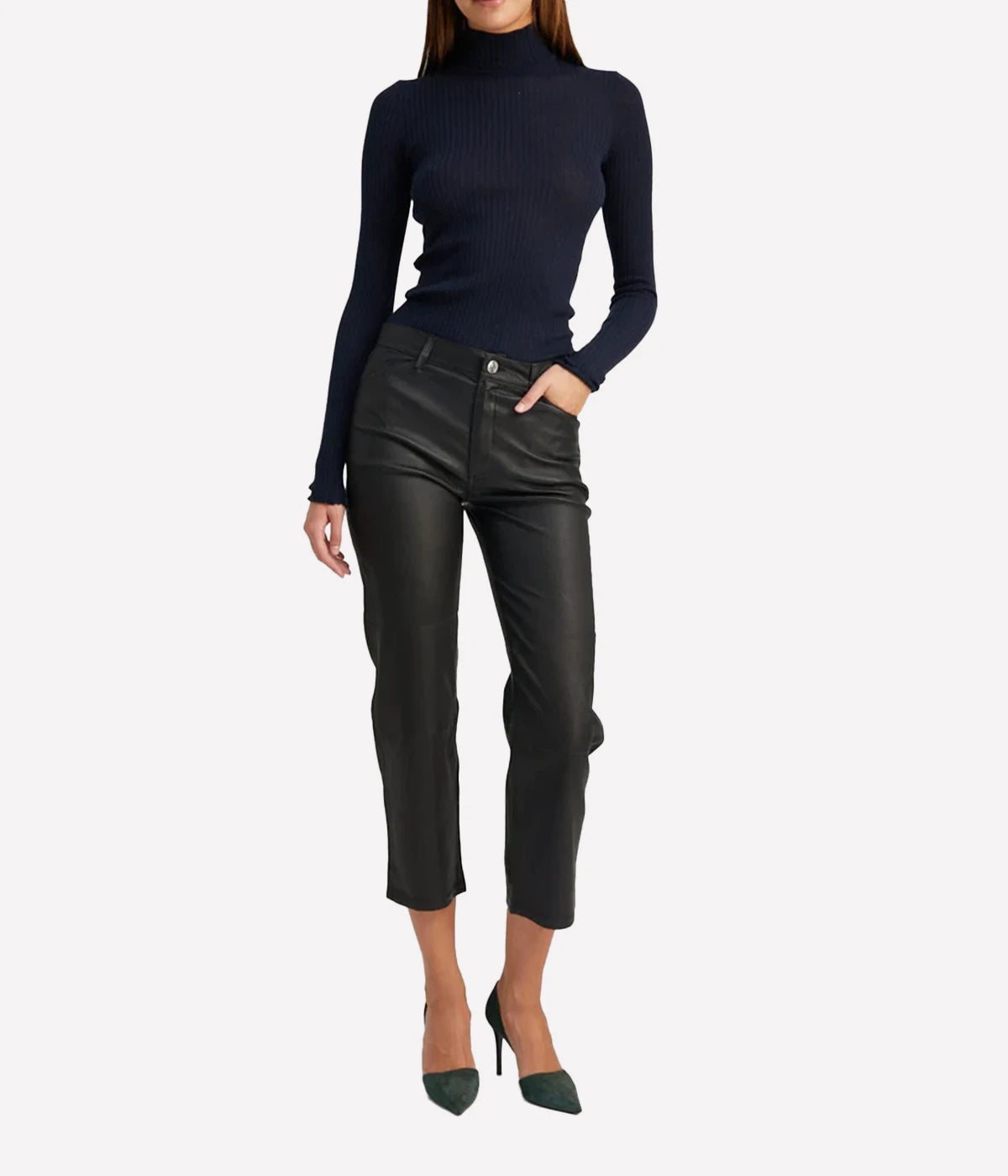 5 Pocket Straight Leg Leather Pant in Black
