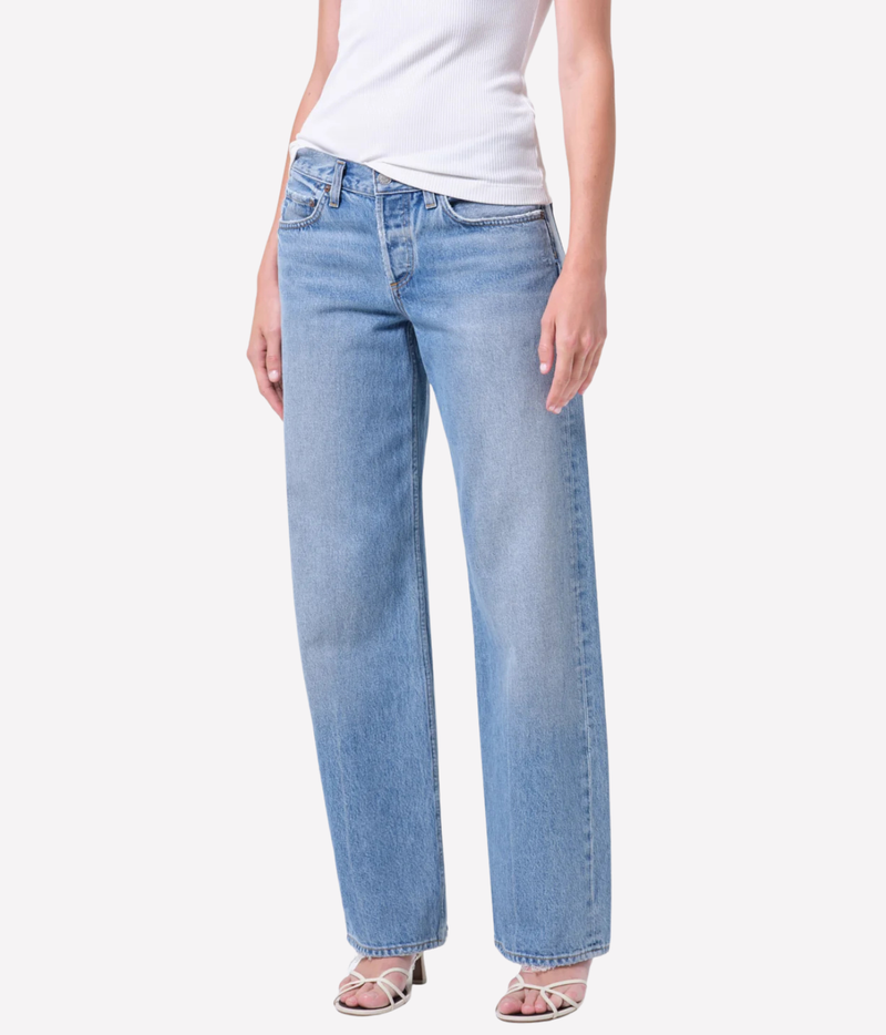 agolde Low Rise Loose Jean in Vault - low rise loose jean front on close up shot