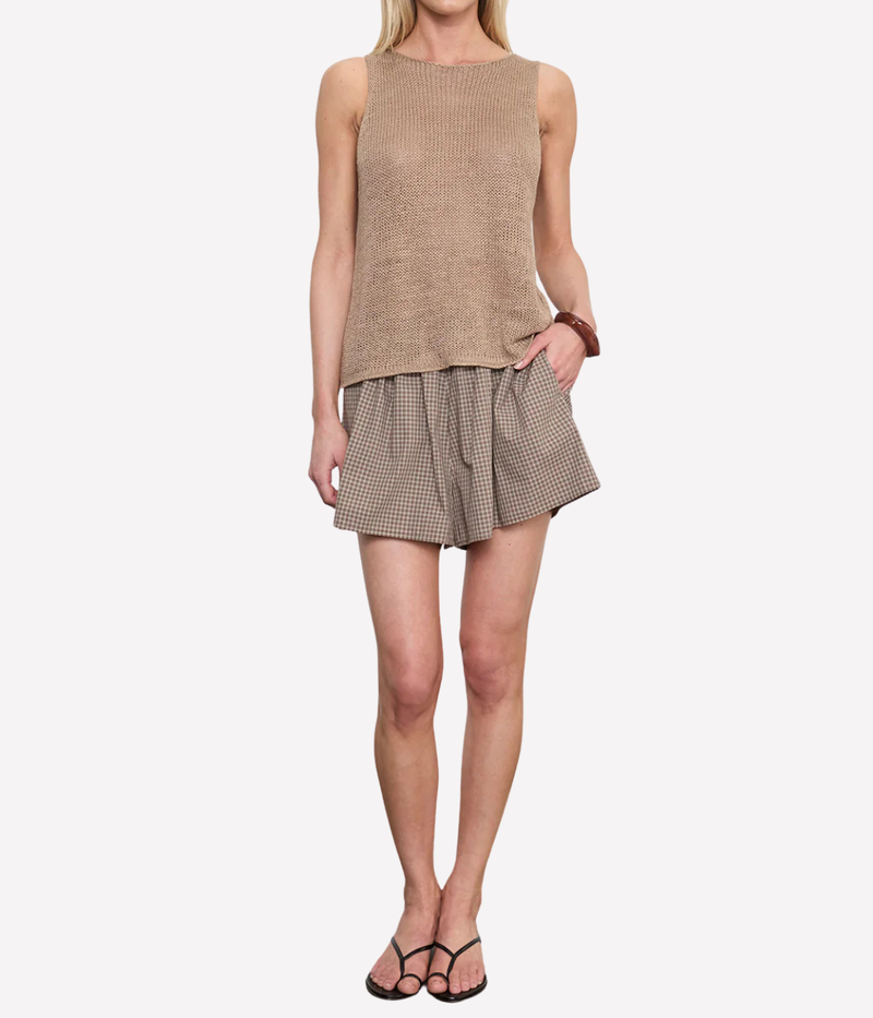 Linen Open Knit Tank in Flax