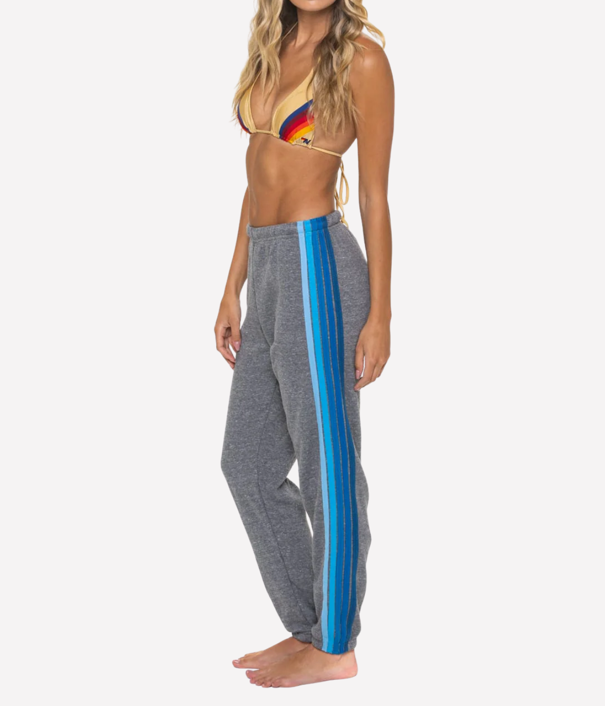 5 Stripe Sweatpants in Heather Grey & Blue