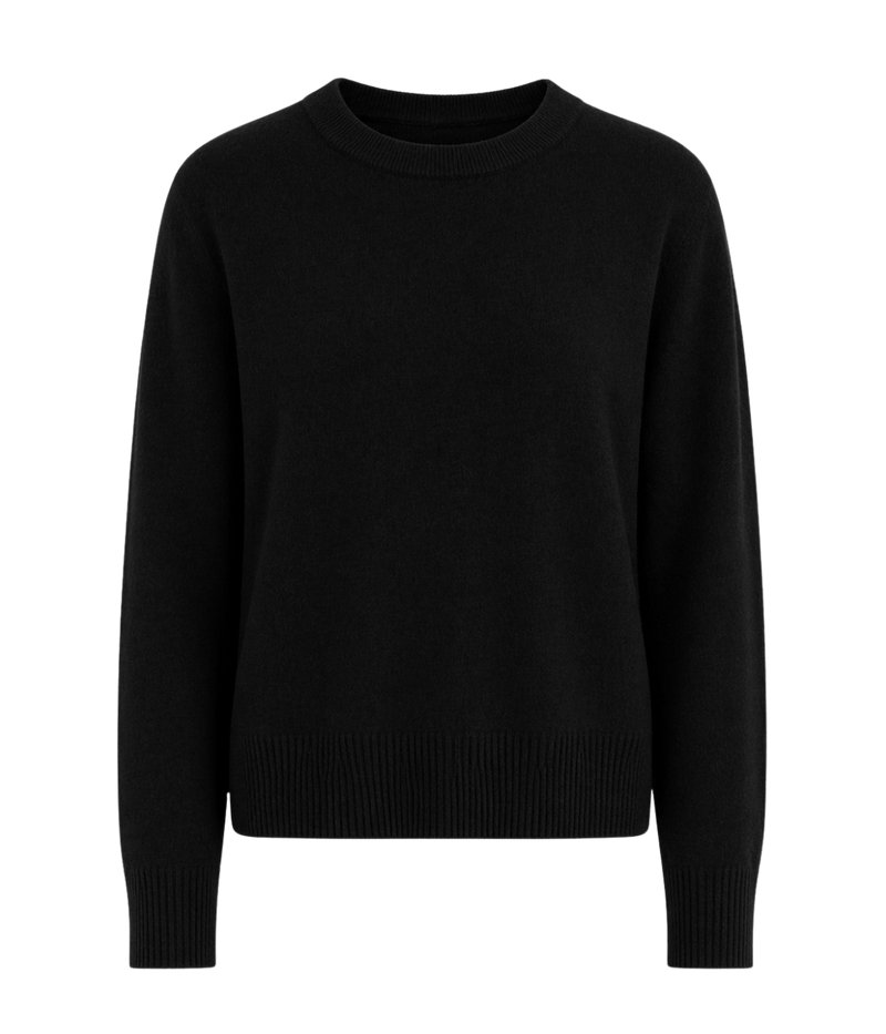 Soft Goat Cashmere Round Neck Sweater in Black – Flat Lay