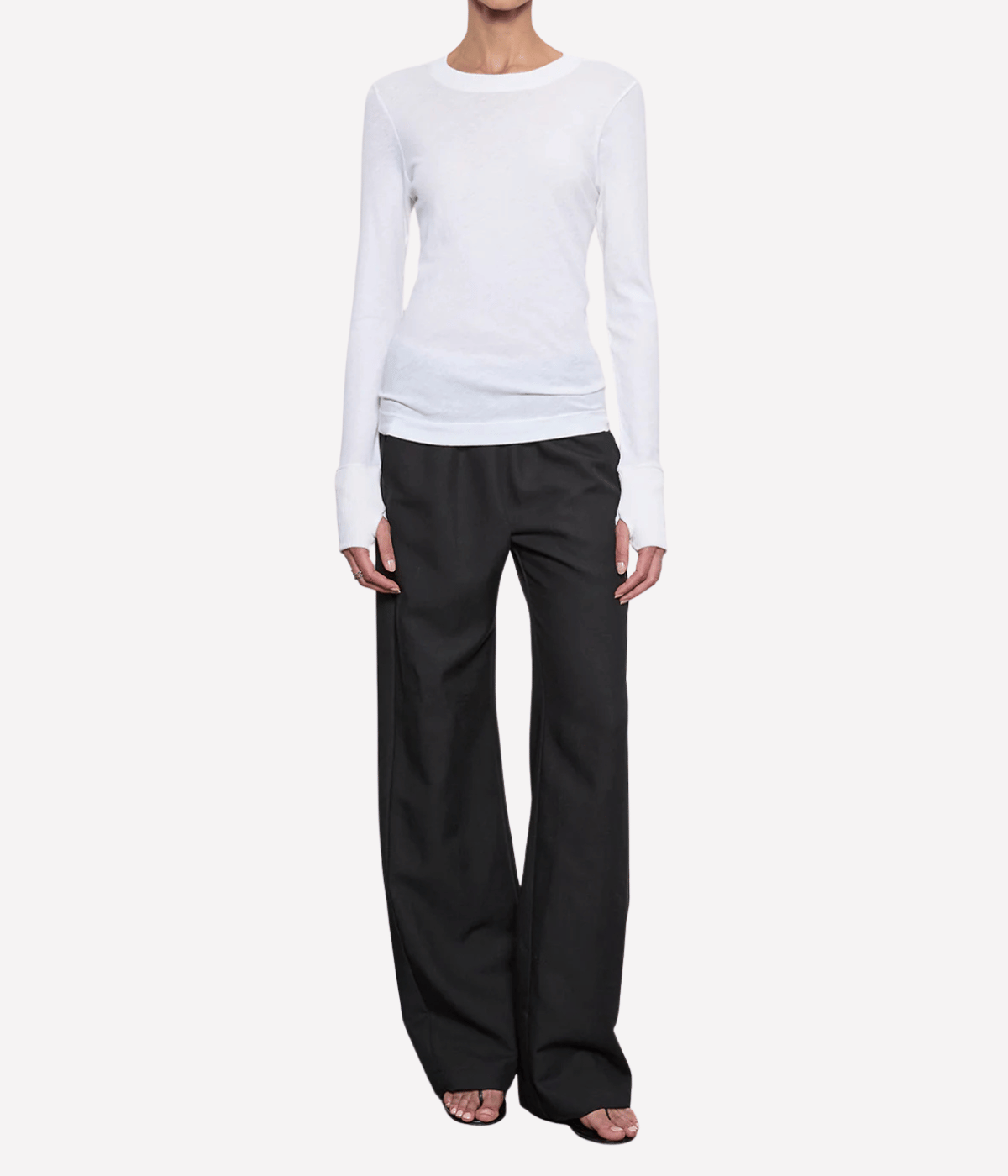 Cashmere Crew Neck Fitted Long Sleeve Top in White