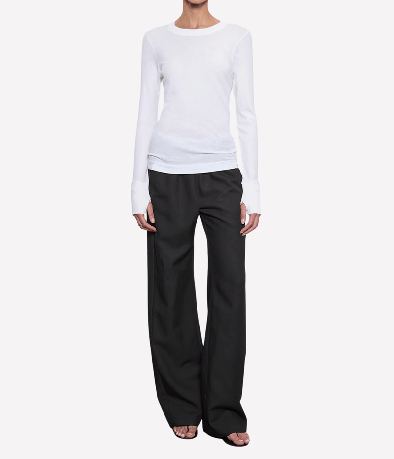 Cashmere Crew Neck Fitted Long Sleeve Top in White