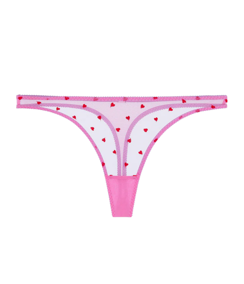 Priya Heart Embroidery Thong in Pink Hearts