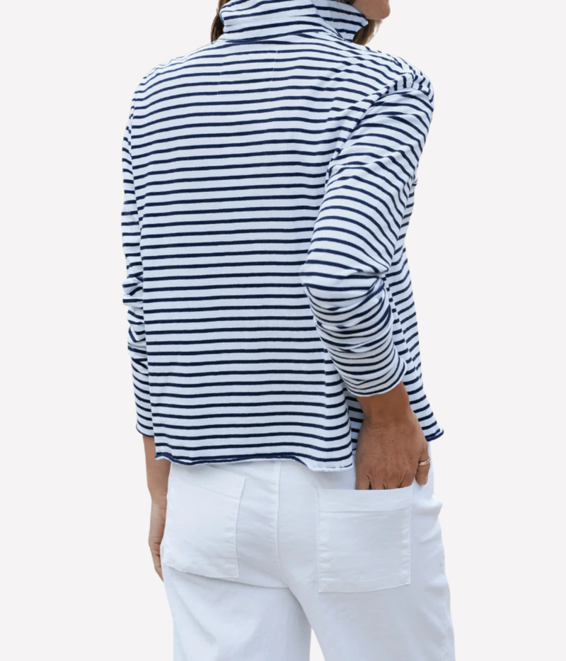 Patrick Popover Henley in White Navy Stripe