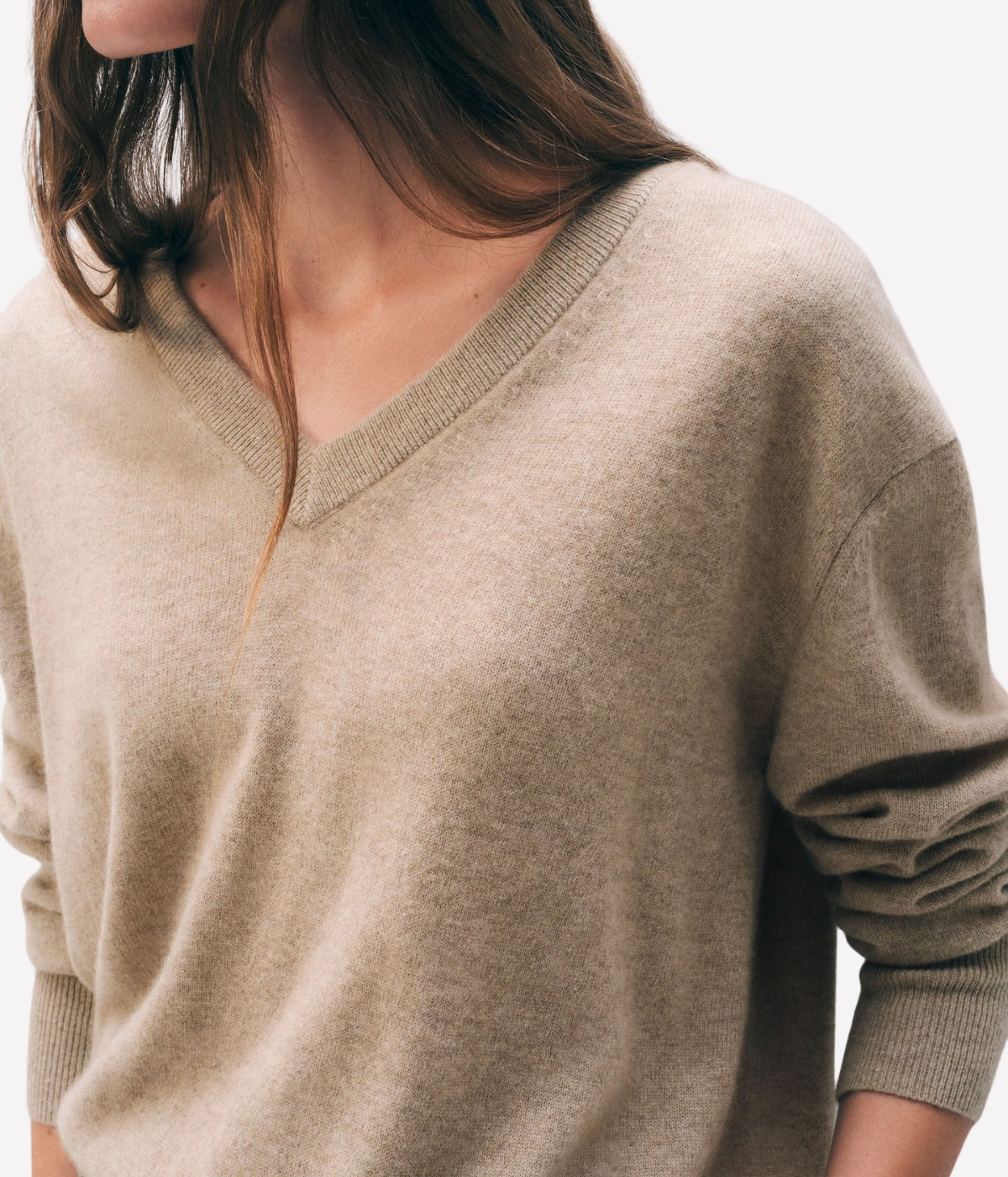 Cashmere V Neck Knitwear in Taupe Heather