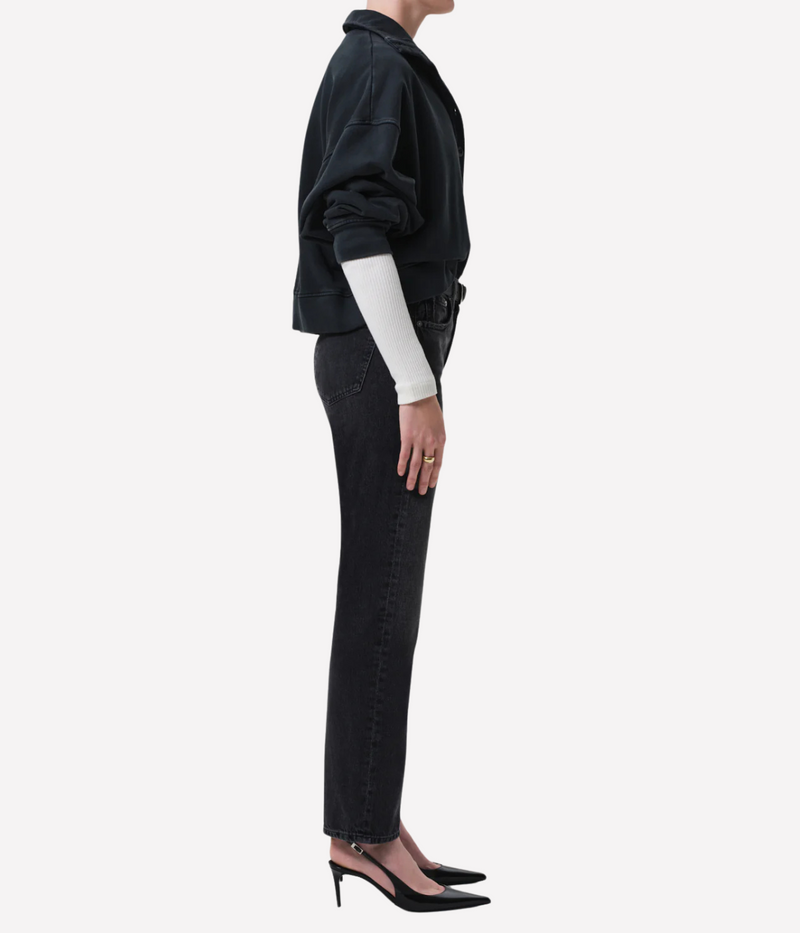 Side view of Citizens of Humanity Blaine Jean in Vintage Black featuring a straight fit and ankle-grazing length.