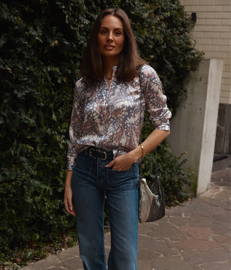 Dani 3/4 Sleeve Blouse In Multi Small Butterfly Wing