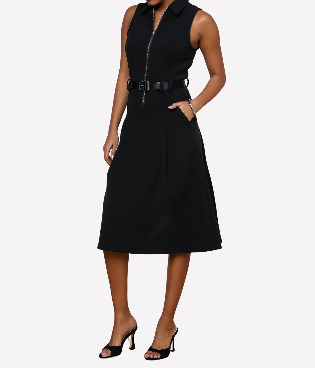 Kylo Belted Shirt Dress in Black Silver