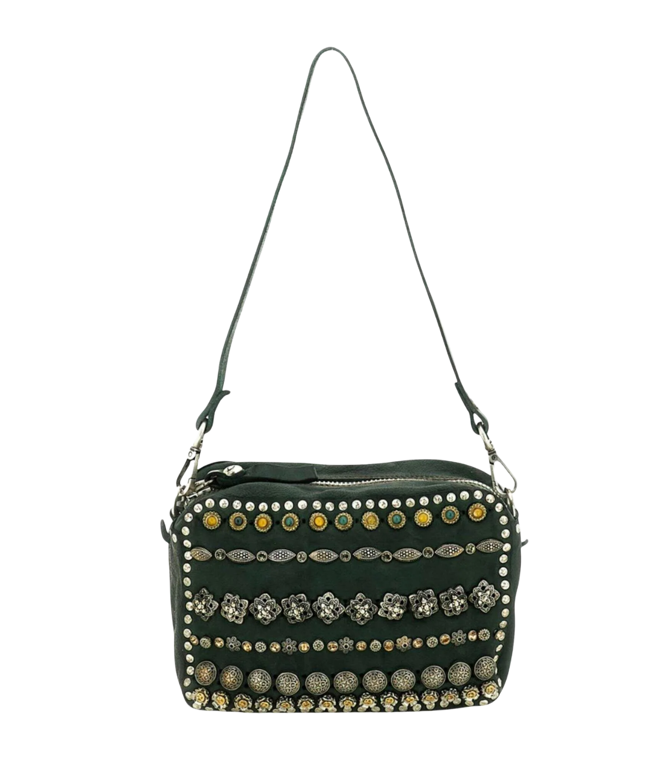 Studded Bowling Bag in Green Bottle
