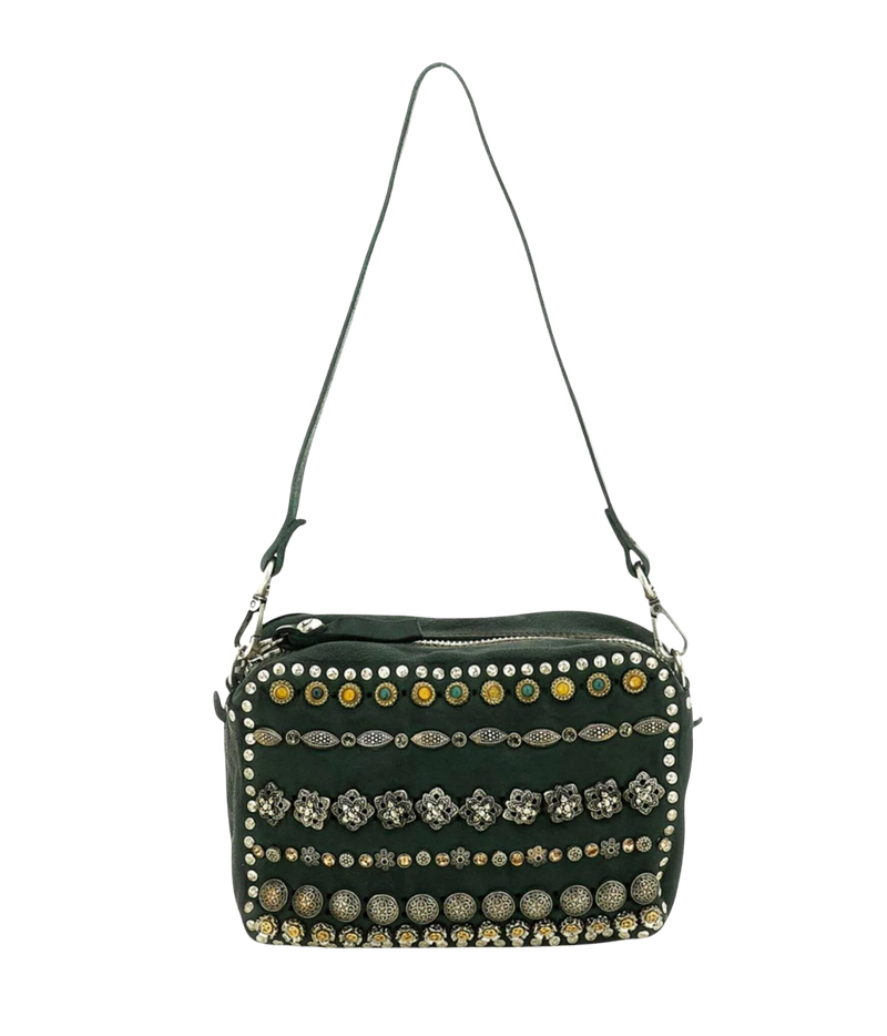 Studded Bowling Bag in Green Bottle