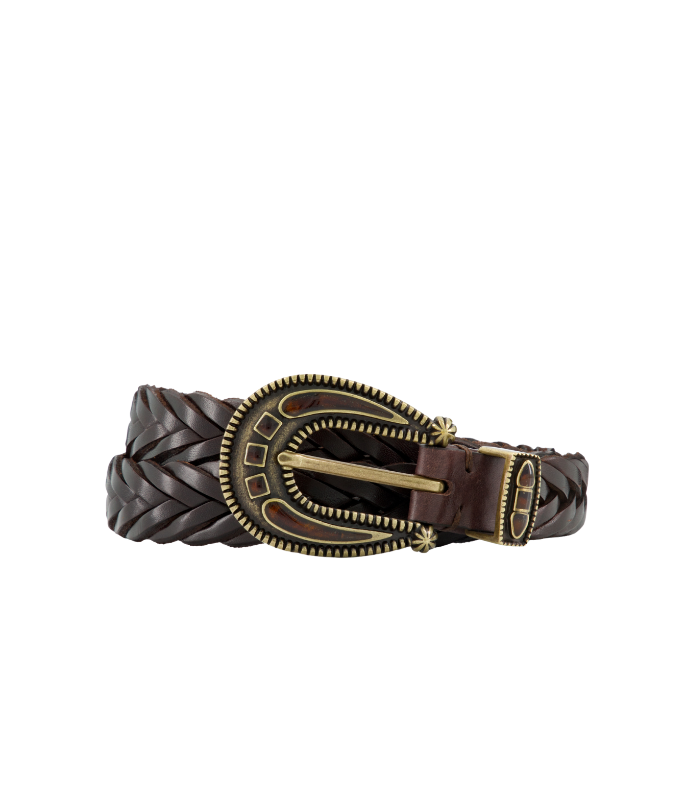 beverly belt in t moro by calexico - flat lay of brown woven belt with aged gold hardware