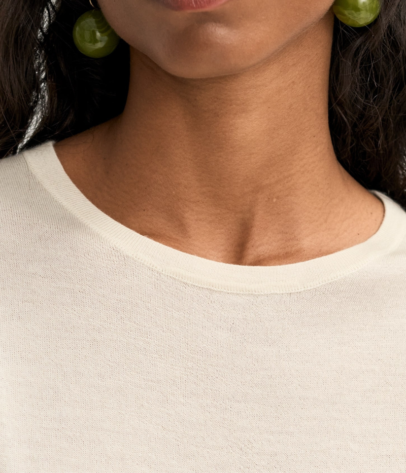 Soft Goat Featherlight Crewneck Sweater in Feather White – Close Up Detail