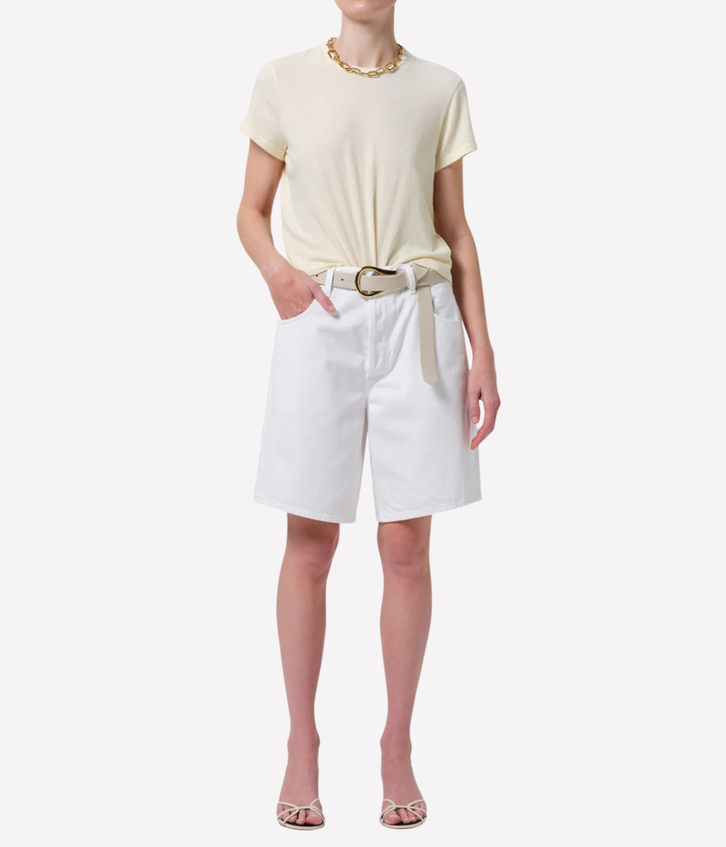 Front view of Citizens of Humanity Ayla Short in Serene showcasing a relaxed fit and effortless everyday styling.