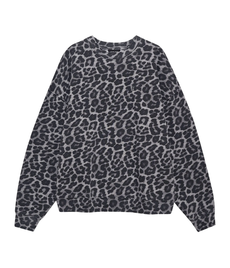 Sweatshirt with a black and gray leopard print pattern on a white background