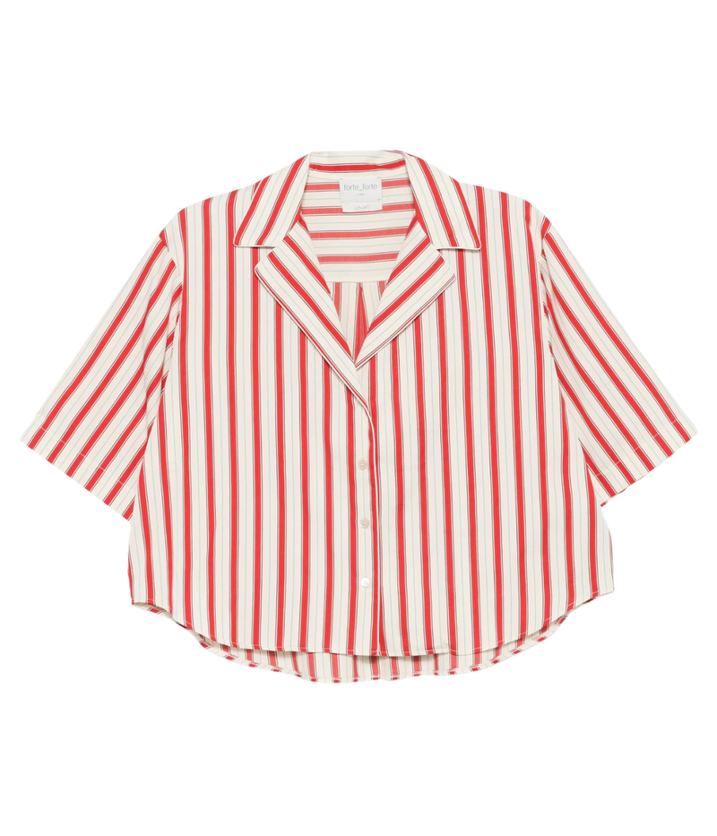 Contemporary Cotton Pinstriped Half Sleeves Shirt in Rouge