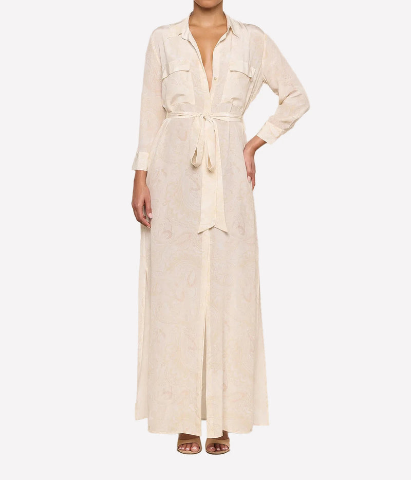 Cameron Long Shirt Dress in Vintage White Tonal Paisley