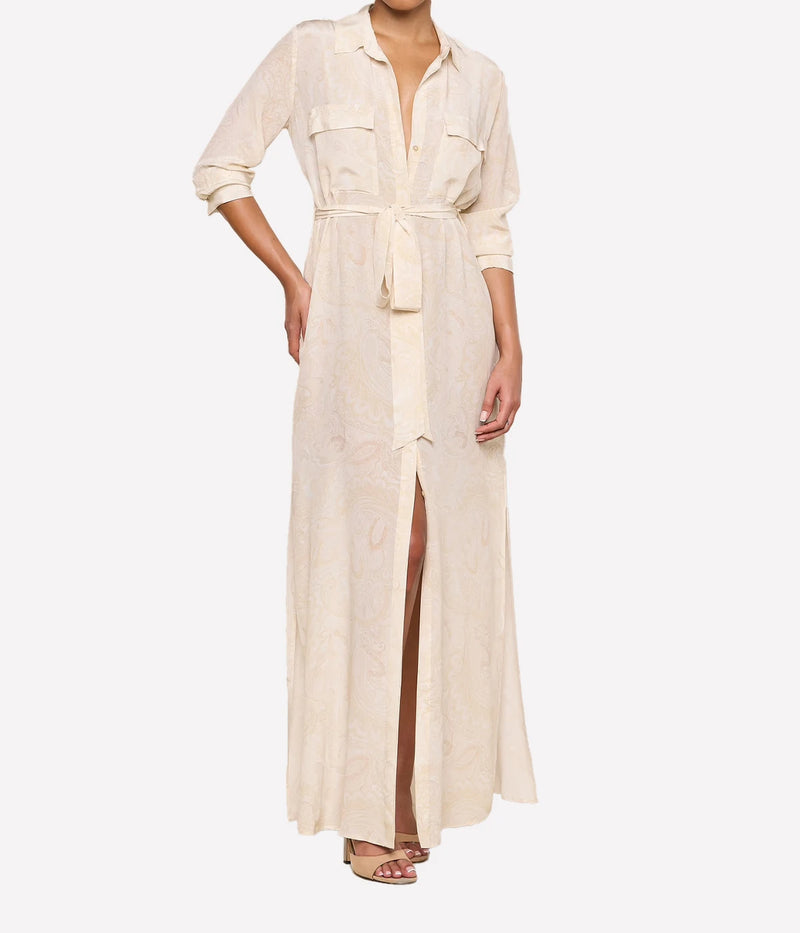 Cameron Long Shirt Dress in Vintage White Tonal Paisley