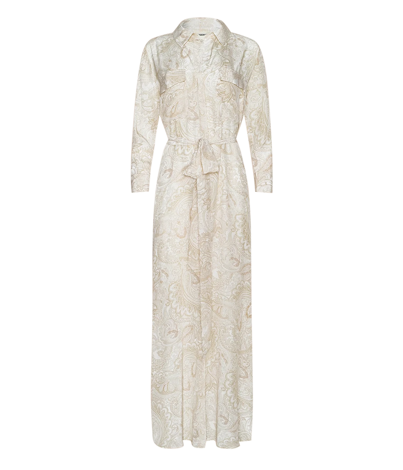 Cameron Long Shirt Dress in Vintage White Tonal Paisley