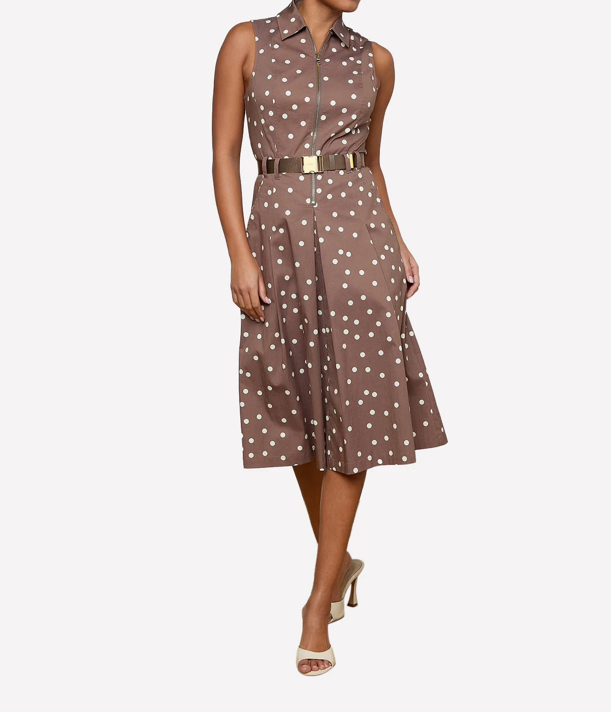 Kylo Belted Shirt Dress In Cardamom Ecru Polka Dot
