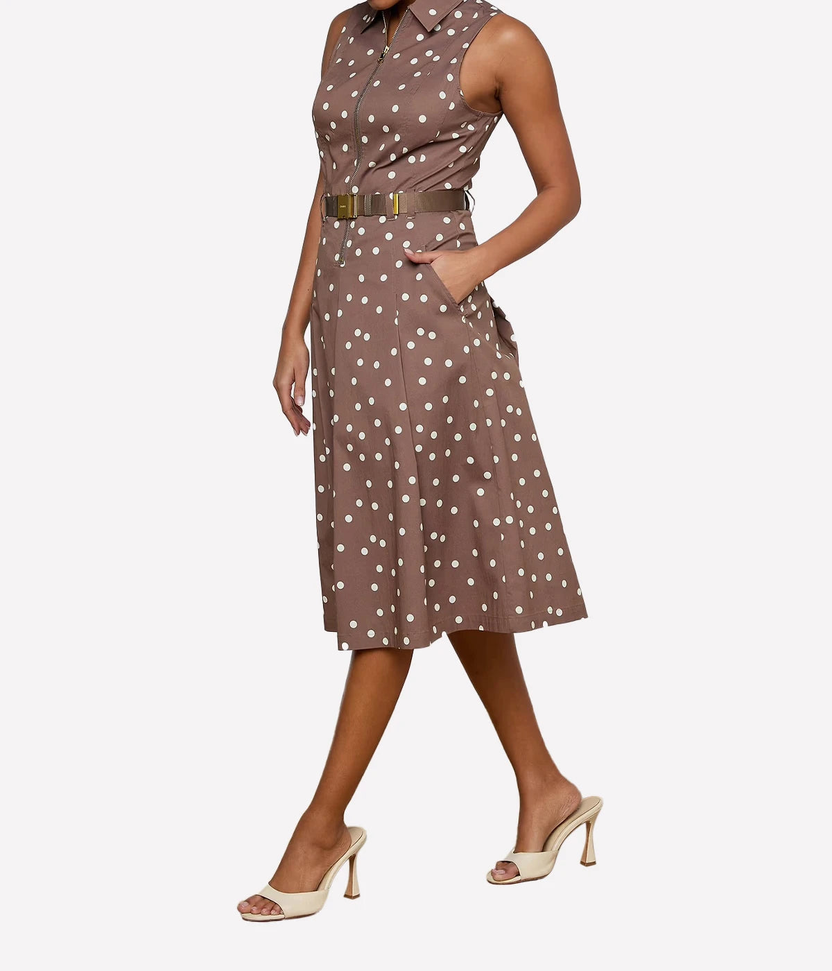 Kylo Belted Shirt Dress In Cardamom Ecru Polka Dot