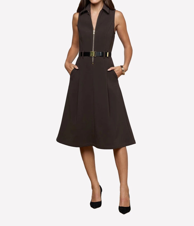 Kylo Belted Shirt Dress In Dark Brown