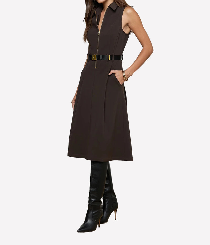 Kylo Belted Shirt Dress In Dark Brown