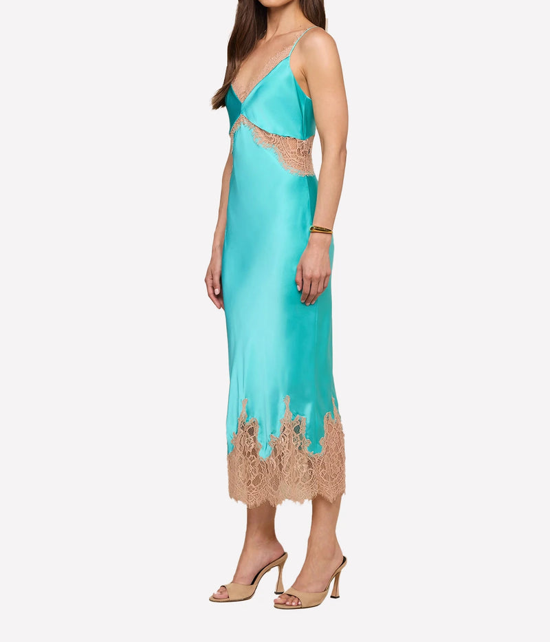 Scotly Lace Trim Dress In Cyan Cappuccino
