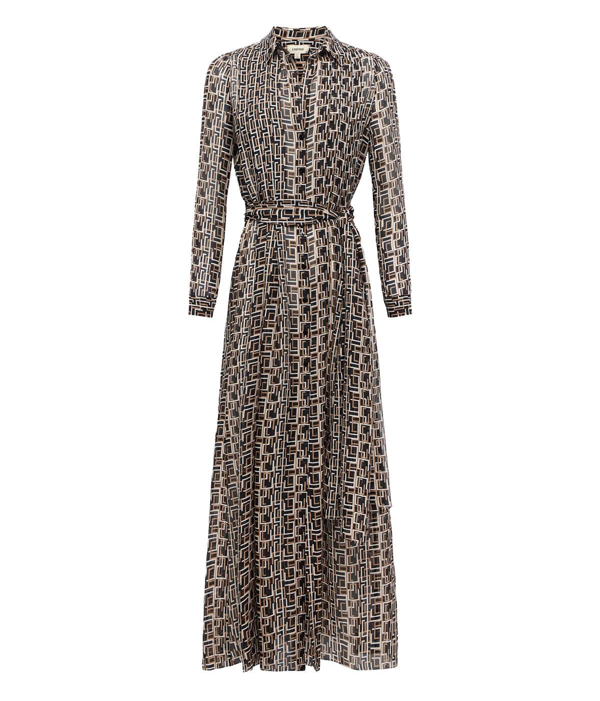 Klaudia Pin Tuck Shirt Dress in Black Multi L Geo Print
