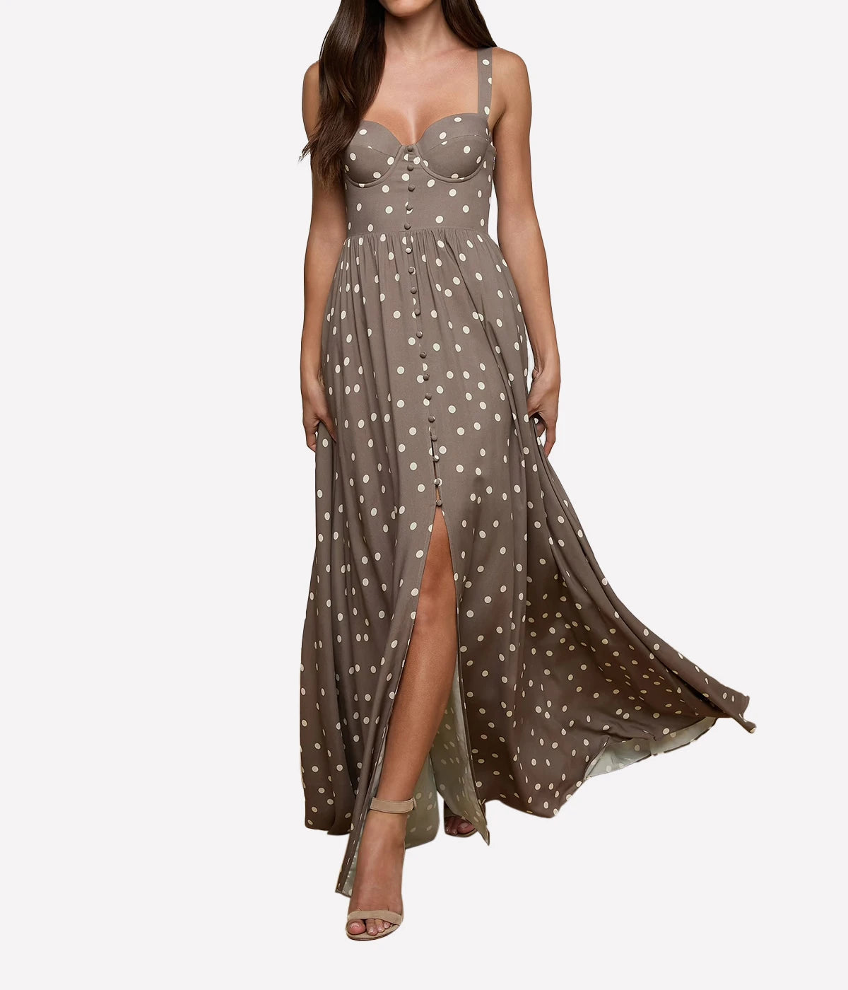 Rosette Maxi Dress In Cardamom Ecru Polka Dot