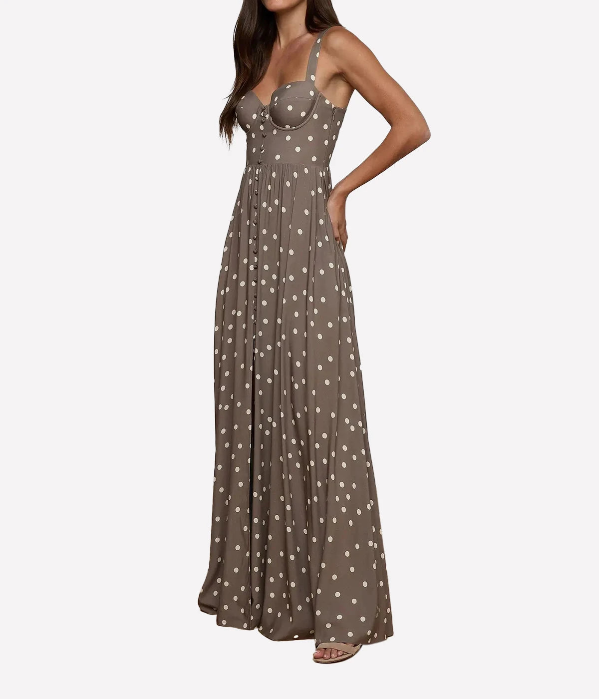 Rosette Maxi Dress In Cardamom Ecru Polka Dot