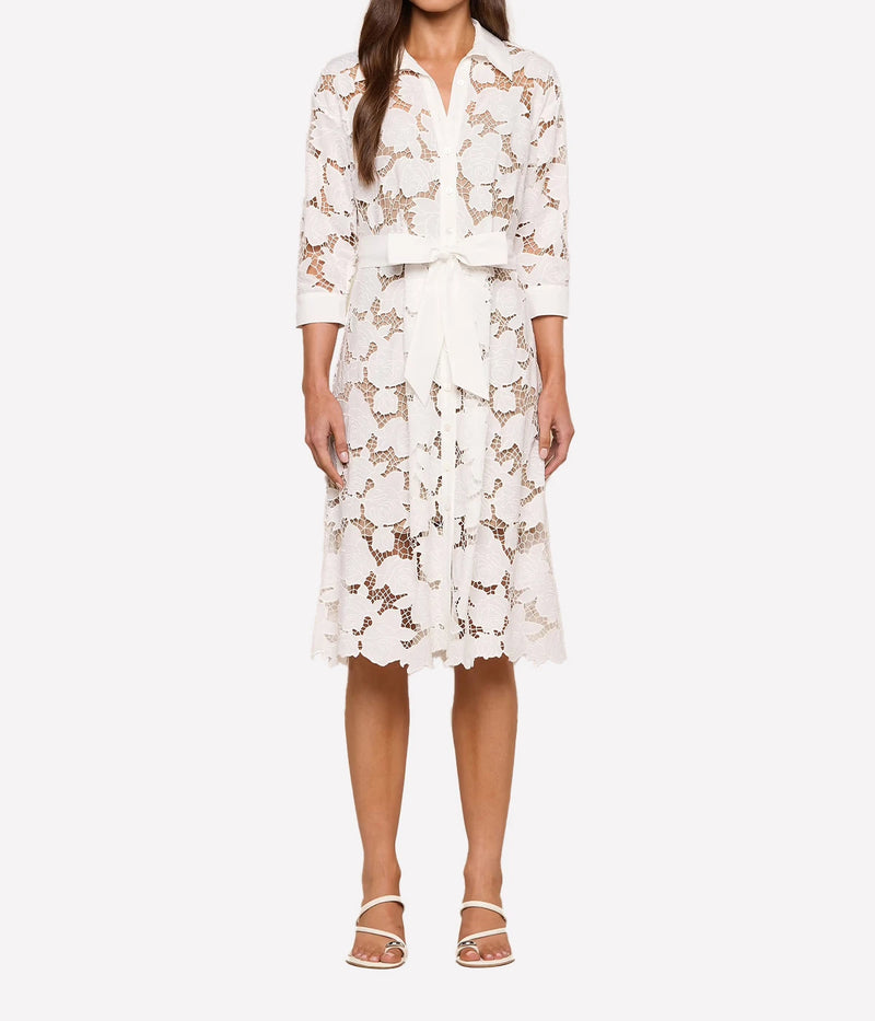 May Lace Midi Shirt Dress in Ivory