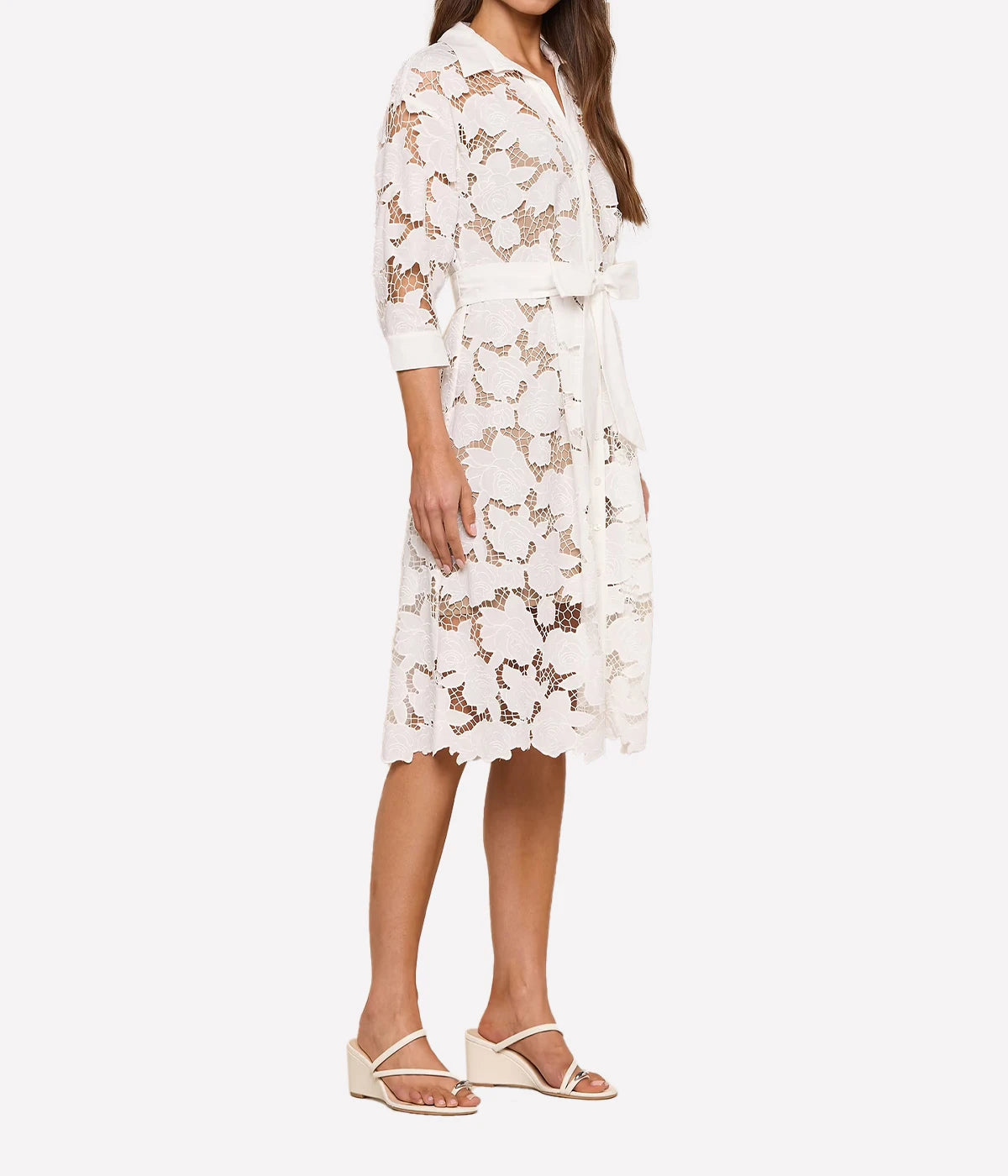 May Lace Midi Shirt Dress in Ivory