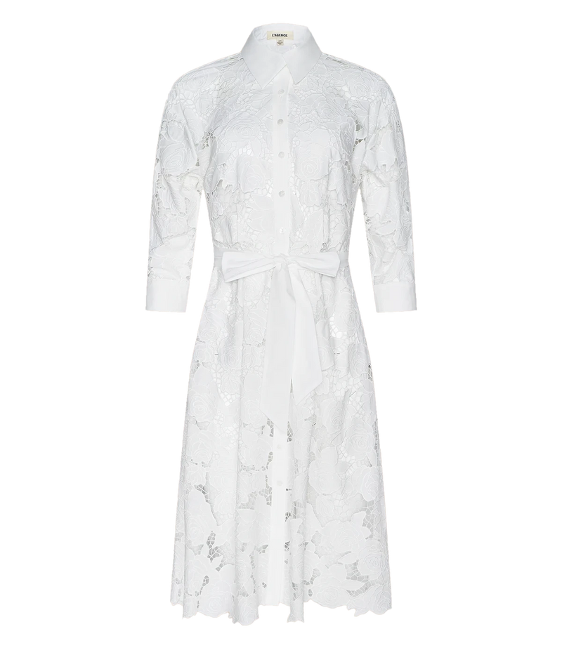 May Lace Midi Shirt Dress in Ivory