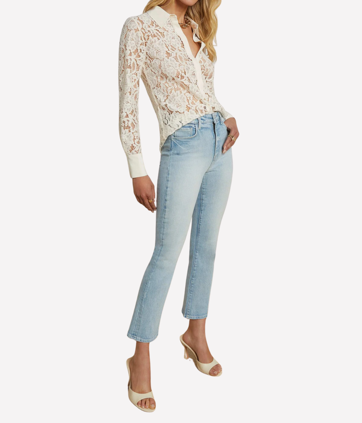 Maia Lace Button Down in Vintage White