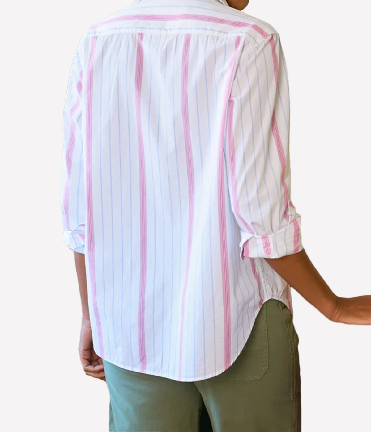 Eileen Woven Button-Up Shirt in Multi Stripe Pink Blue
