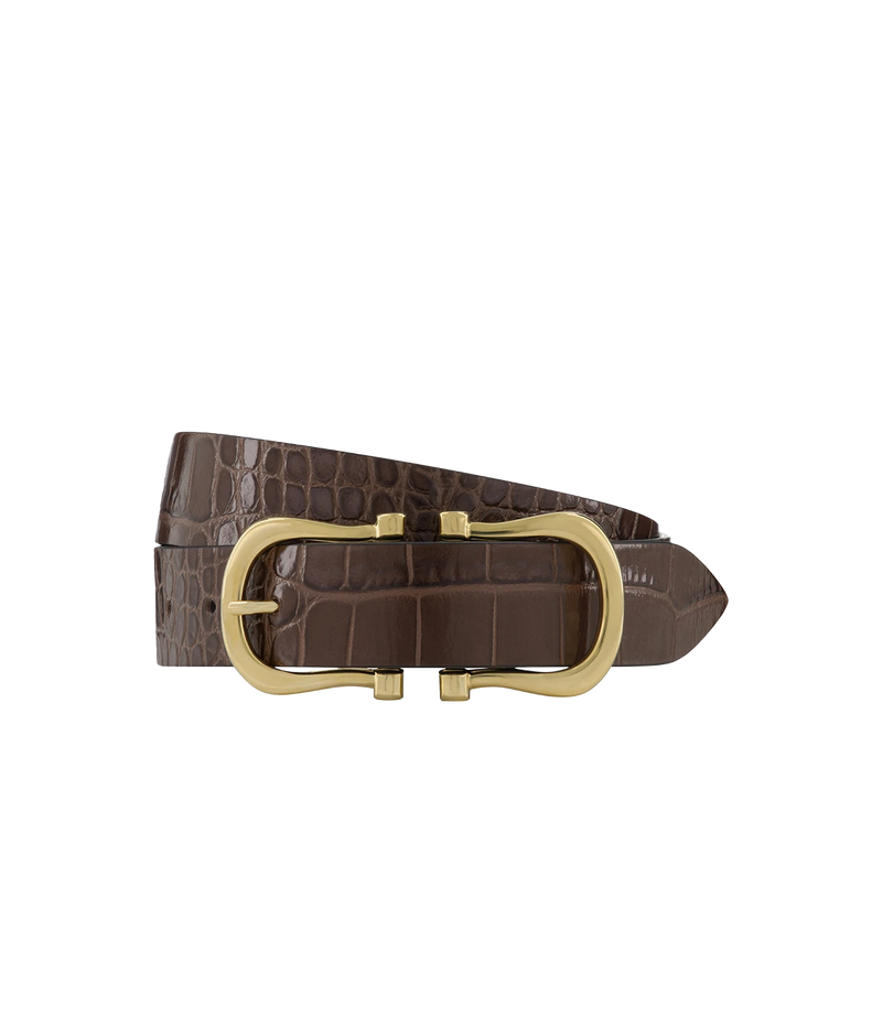 Baby Gold Nicky X Belt in Chocolate Crocodile