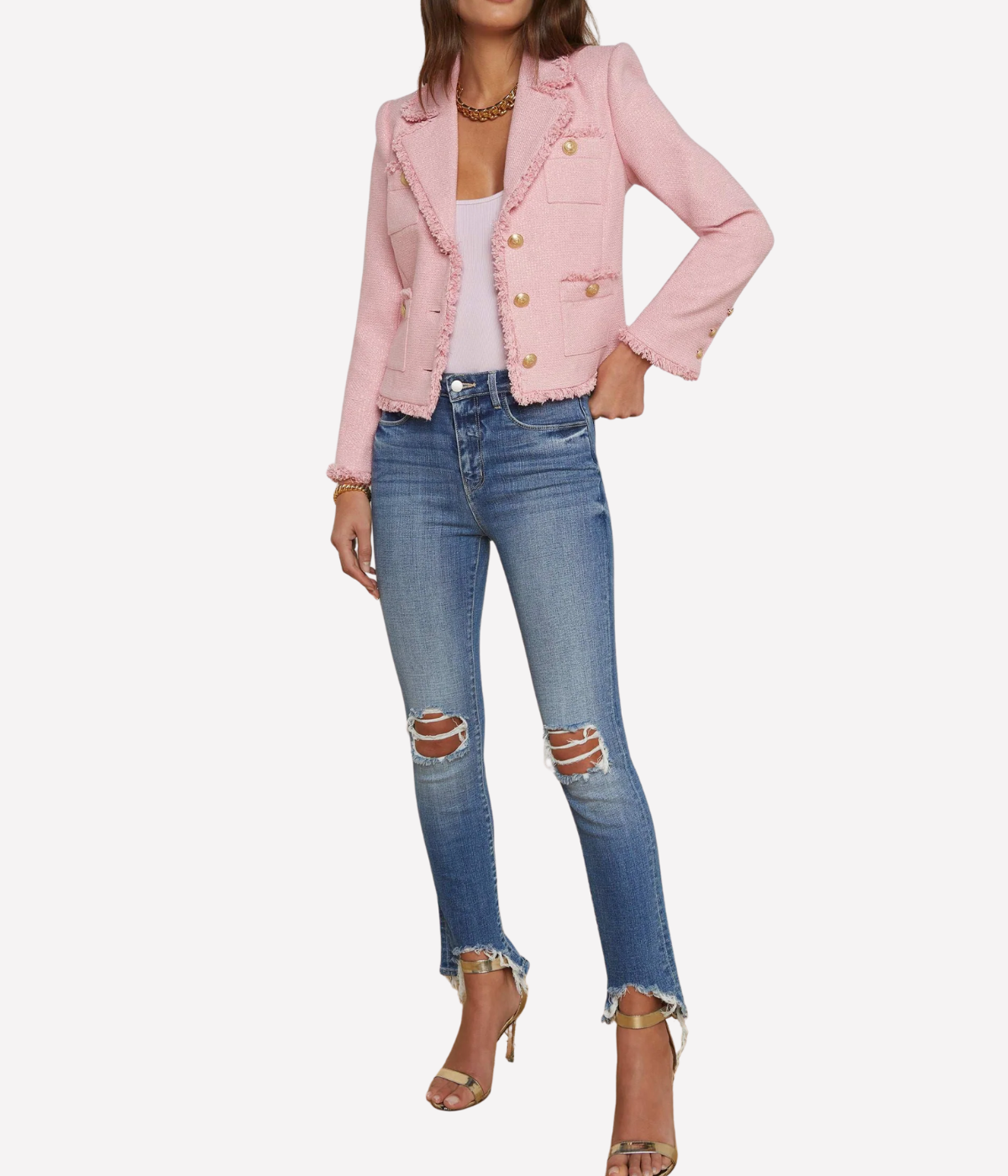 Sylvia Collared Jacket in Pale Pink Gold