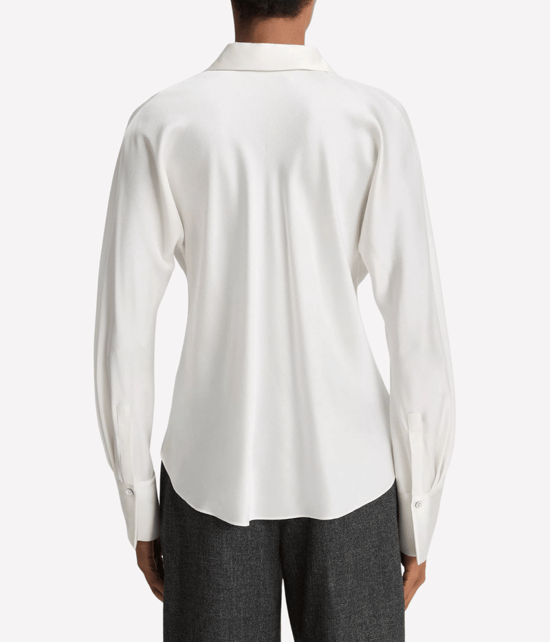 L/S Button Down Silk Blouse in Off White