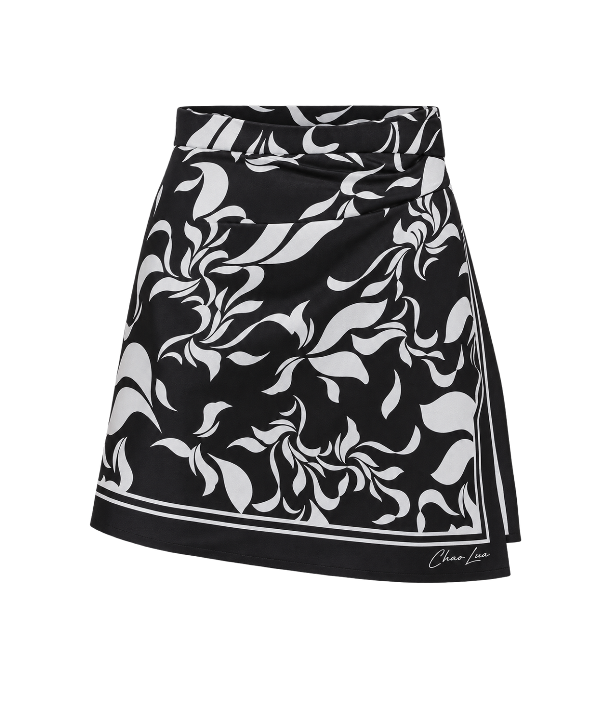 Silk Printed Mini Wrap Skirt In Black