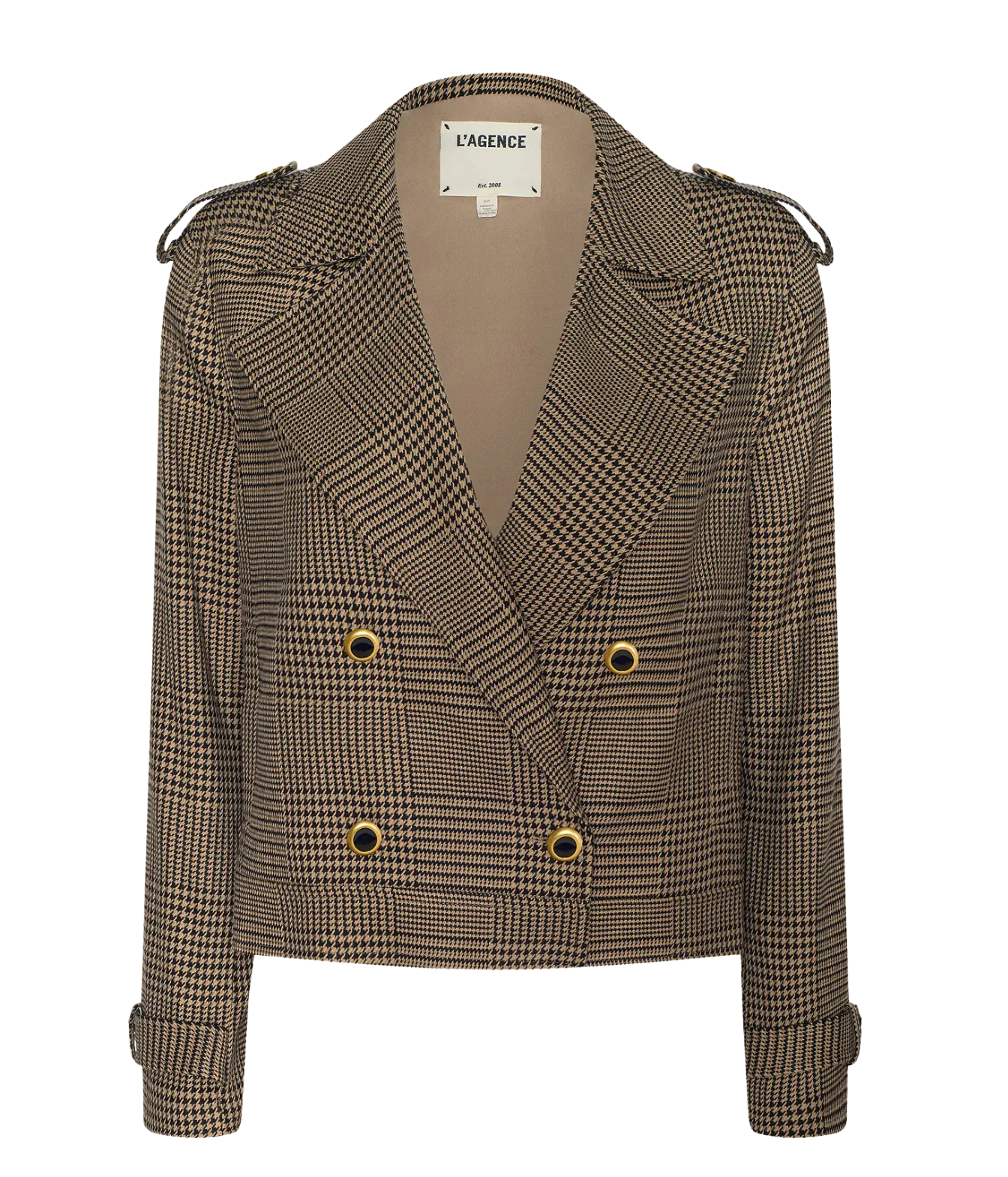 Xoey Cropped Trench In Brown Black Glen Plaid