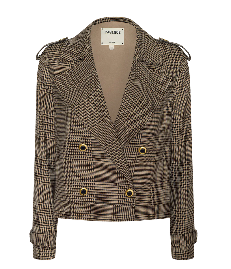 Xoey Cropped Trench In Brown Black Glen Plaid