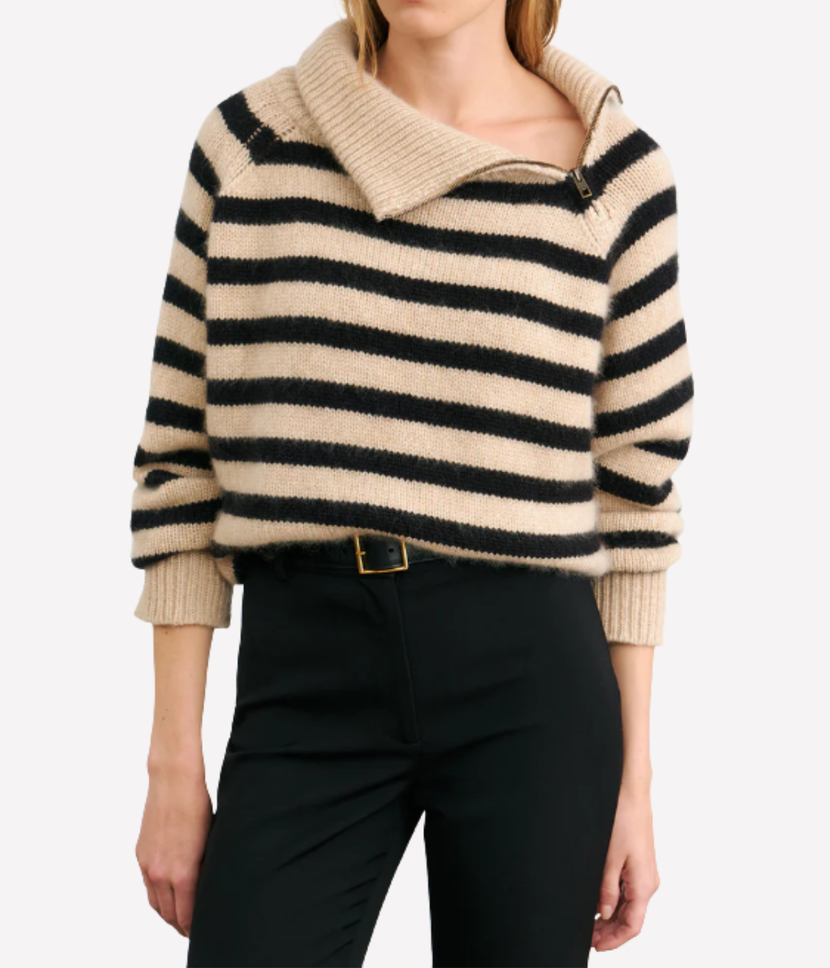 Raelynn Stripe Sweater in Parchment Black Stripe