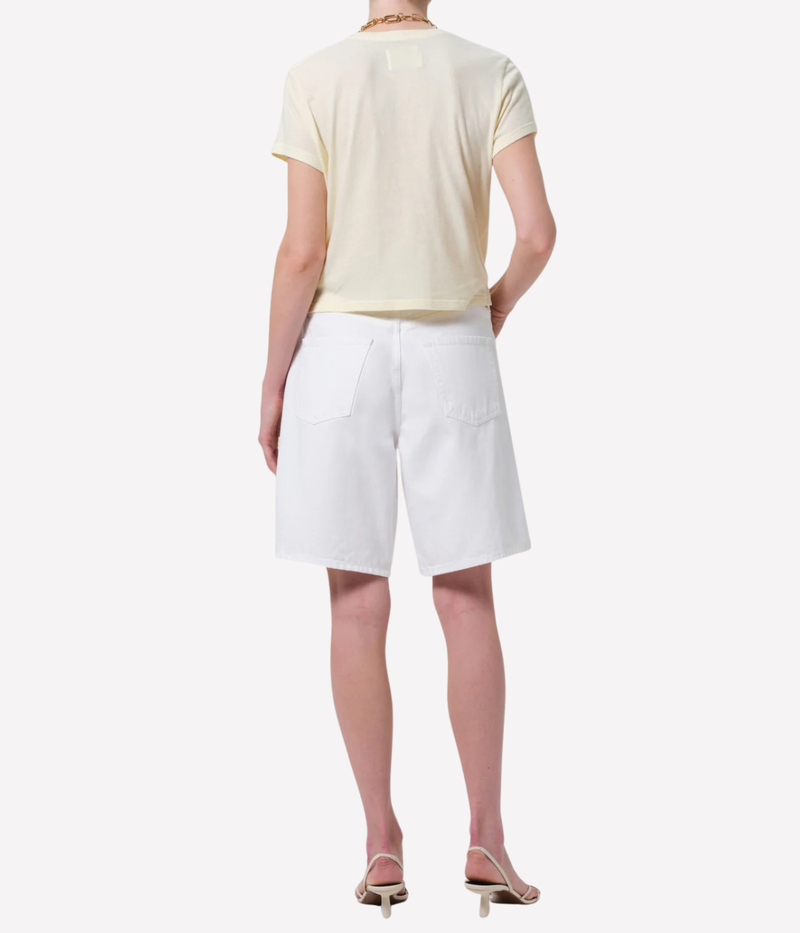 Back view of the Ayla Short in Serene showing classic five-pocket styling and a relaxed shape.