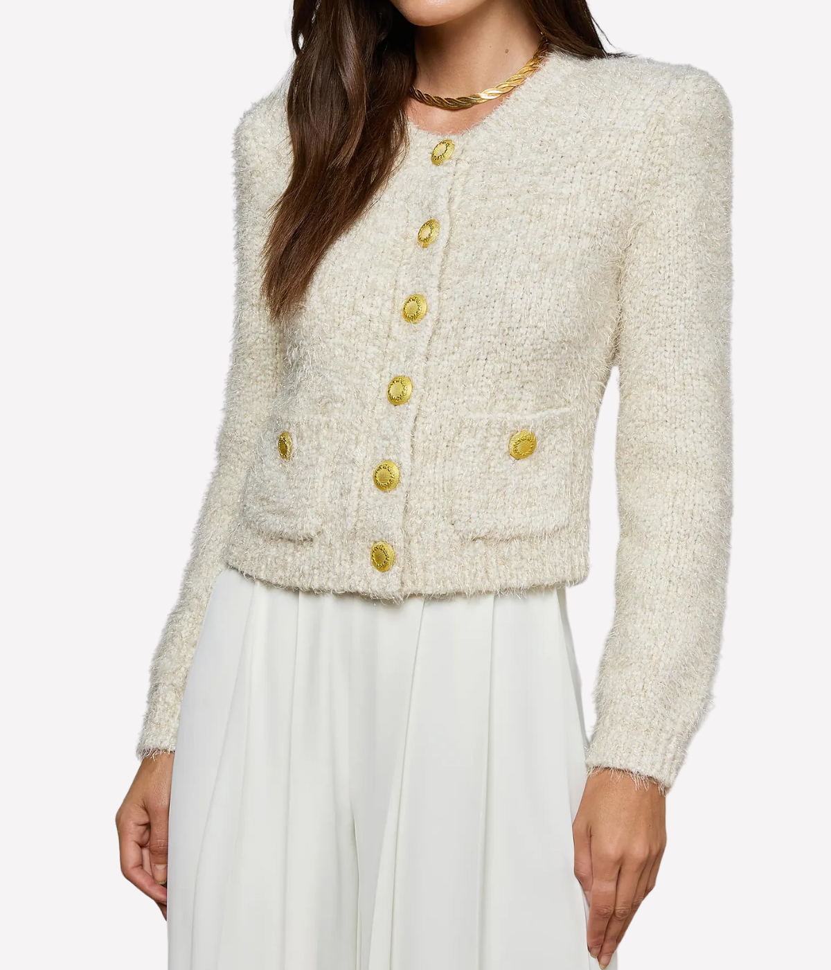 Una Knit Cardigan in Ivory_Gold