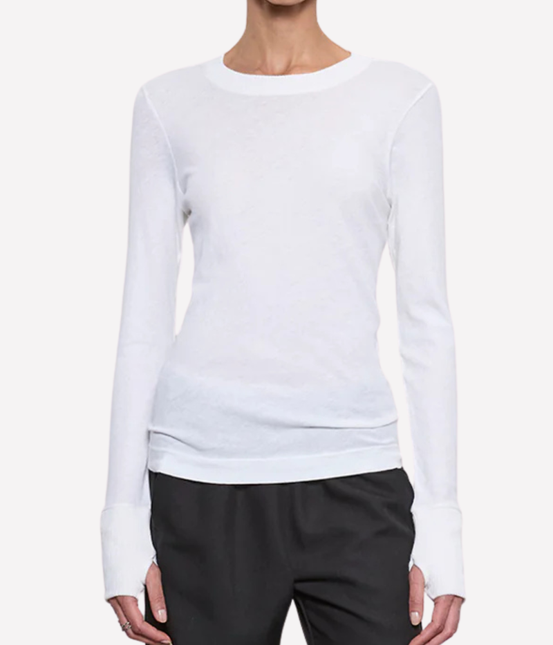 Cashmere Easy Cuffed Crew In White