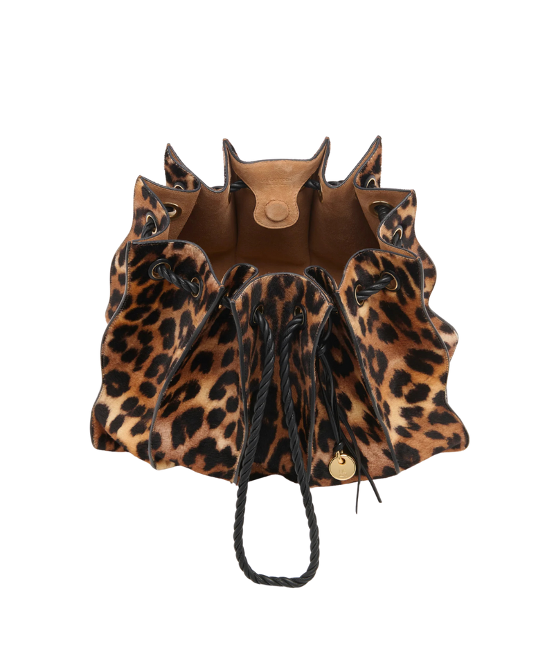Adria Large Drawstring Tote In Leopard