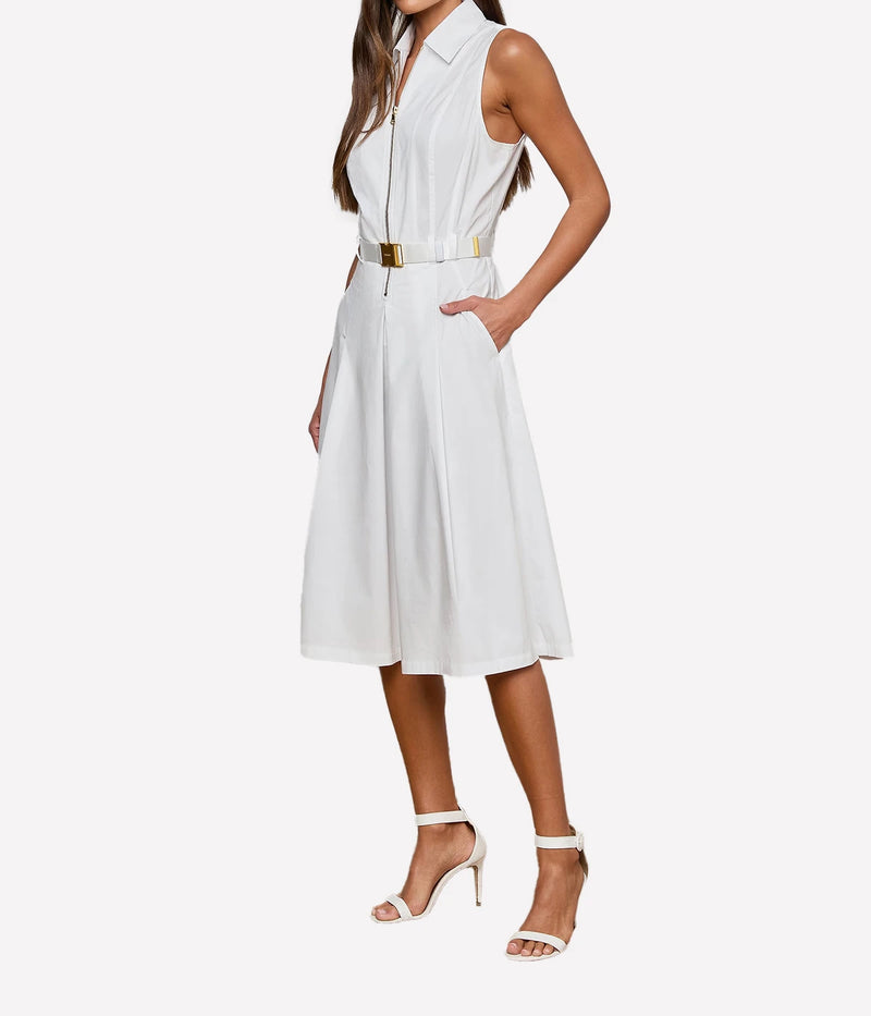 Kylo Belted Shirt Dress In White