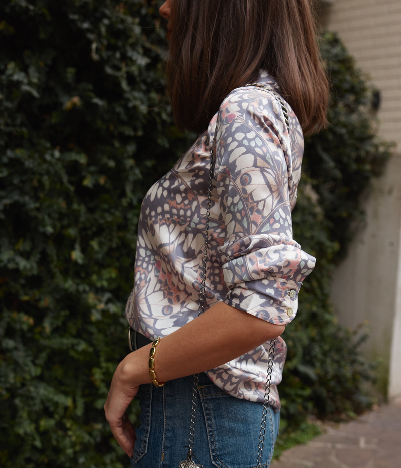 Dani 3/4 Sleeve Blouse In Multi Small Butterfly Wing