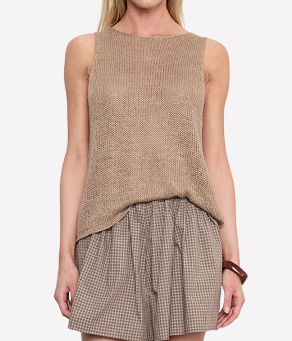 Linen Open Knit Tank in Flax